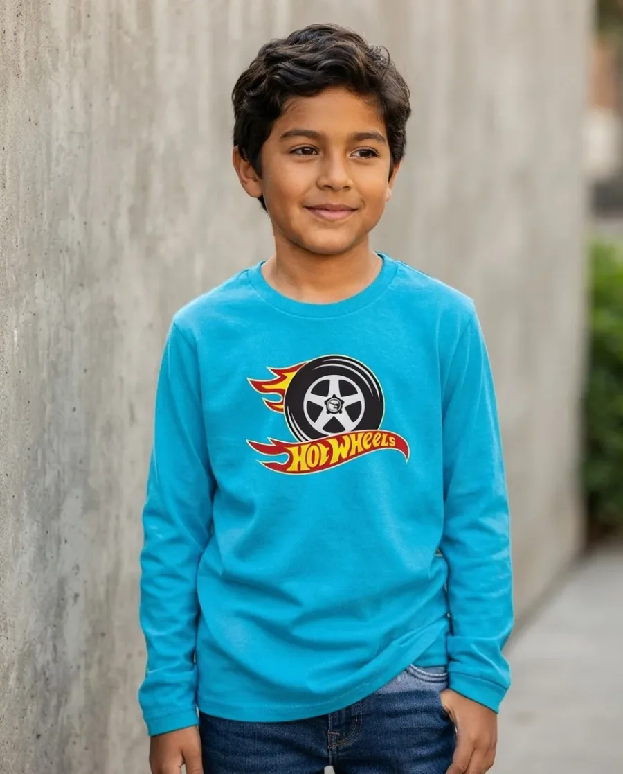 x Camiseta Azul Turquesa Manga Longa Infantil Hot Wheels mlc