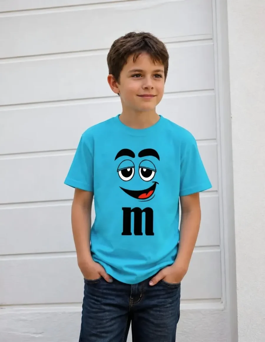 Camiseta Azul Turquesa Ss Infantil M&m Mod 1 mlc