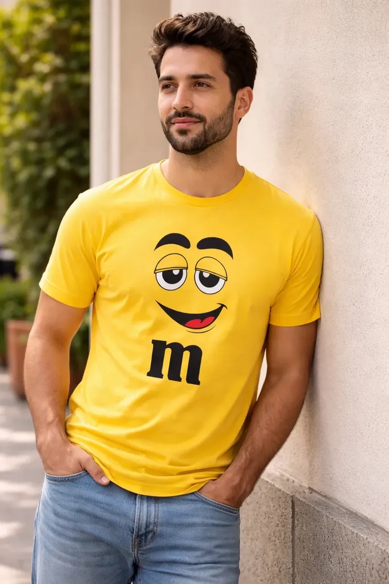 Camiseta Amarela Adulto Masculino M&m Carinha mlc