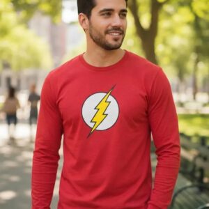 x Camiseta Manga Longa Masculina Unissex Vermelha The Flash mlc