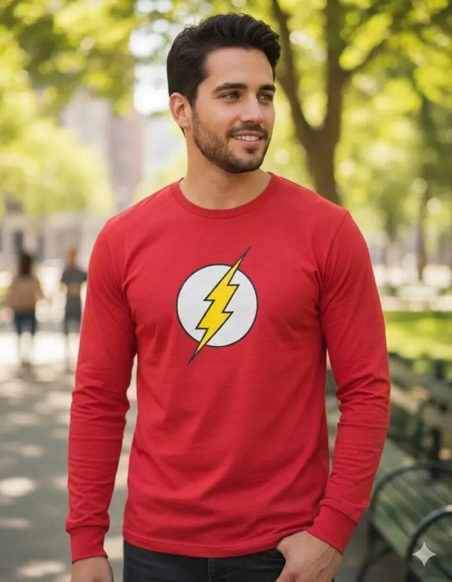 Camiseta Manga Longa Masculina Unissex Vermelha The Flash mlc