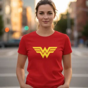 x Camiseta Vermelha Mulher Maravilha Adulto Baby Look mlc