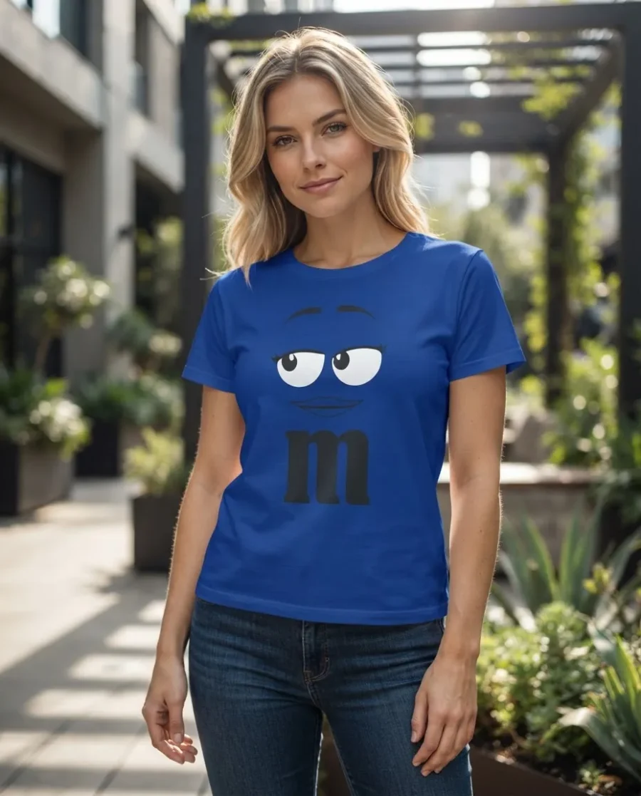 Camiseta Azul M&m ( Ad. Baby Look ) Mod. 3 mlca