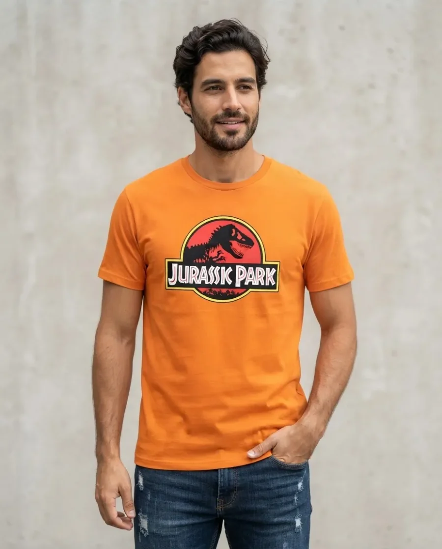 Camiseta Jurassic Park Laranja Adulto T-shirt