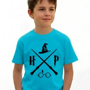 x Camiseta Azul Turquesa Infantil Unissex Harry Potter mlc