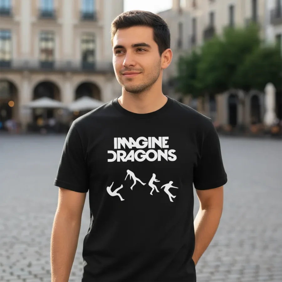 Camiseta Preta Adulto Masculino Imagine Dragons Mod. 2 mlr