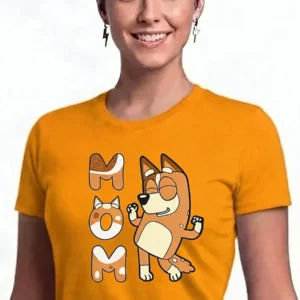 x Camiseta Bluey Personagem Chilli Mãe Laranja T-shirt