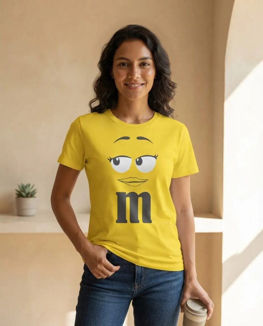 Camiseta Amarela M&m ( Ad. Baby Look ) Mod. 3 mlca