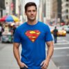 Camiseta Azzul Super Homem Adulto Unissex mlr