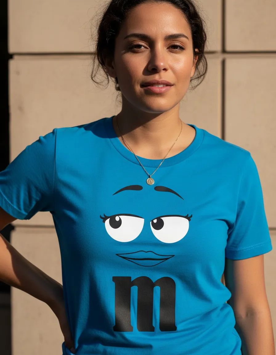 Camiseta Azul Turquesa M&m ( Ad. Baby Look ) Mod. 3 mlca