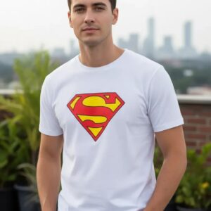 Camiseta Branca Super Homem Adulto Unissex mlr