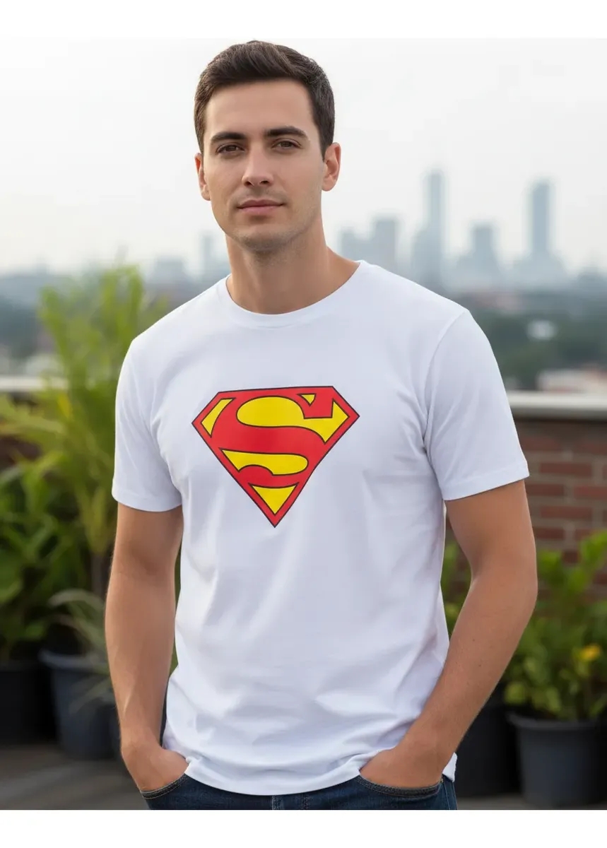 Camiseta Branca Super Homem Adulto Unissex mlr